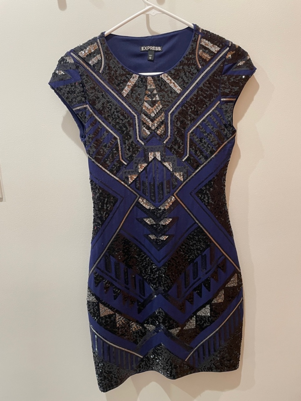 Express Navy and Black Sequin Mini Dress